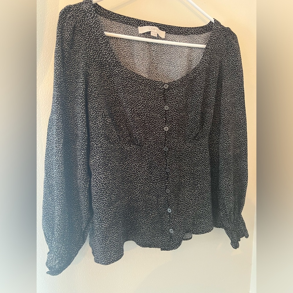 Black blouse with white specs LOFT